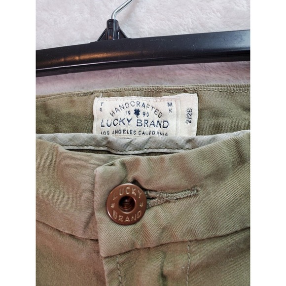 Lucky Brand Pants Womens Sz 2 Green Studded Flat Front Straight Leg Slash Pocket - Picture 7 of 8